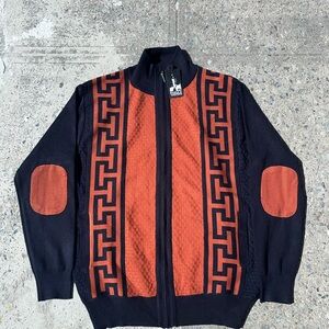 Inserch Grecian Full Zip Sweater Men’s XL Orange Black 11- Navy Regular Fit